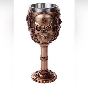 Pacific Giftware Steampunk Gear Head Skull Goblet Wine Chalice 7oz Cup